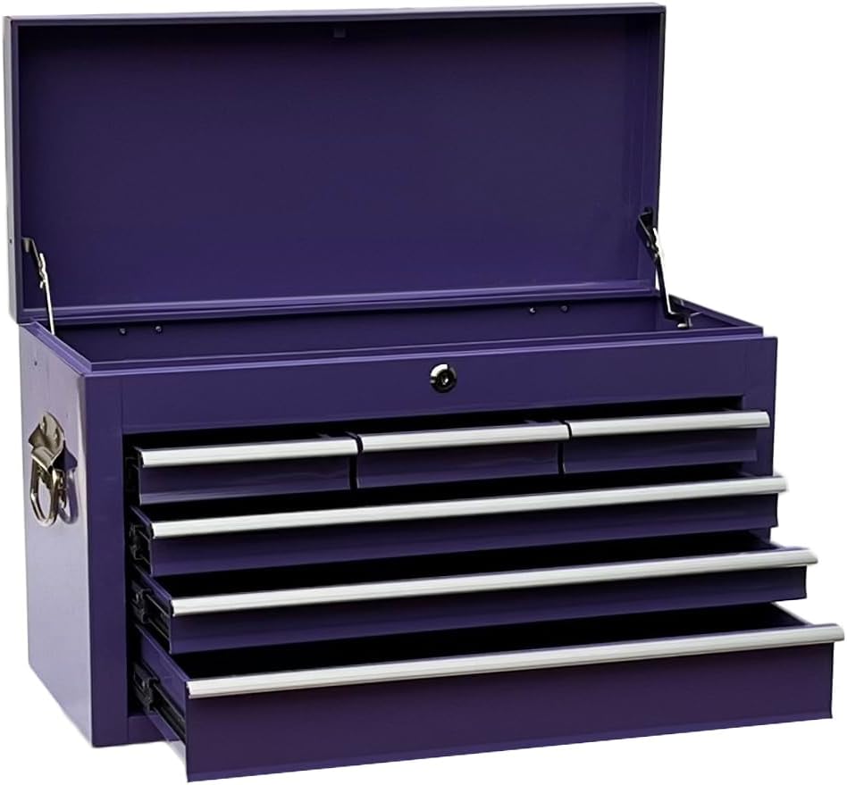 Workington Portable Metal Tool Chest with 6 Drawers, 24' 6-Drawer Tool Chest Cabinet with Ball Bearing Drawer Slides, Steel Tool Storage Box Organizer 4005 Purple