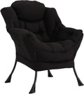 Welnow Black Single Lazy Chair for Living Room, Modern Reading Accent Chair with Armrests and a Side Pocket, Leisure Lazy Sofa Chair for Small Space, Bedroom, Dorm