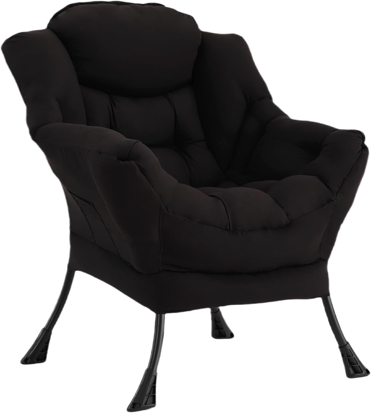Welnow Black Single Lazy Chair for Living Room, Modern Reading Accent Chair with Armrests and a Side Pocket, Leisure Lazy Sofa Chair for Small Space, Bedroom, Dorm