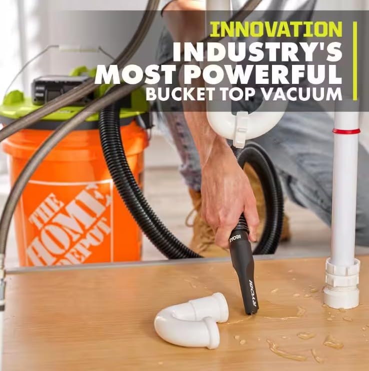 RYOBI ONE+ 18V Cordless 5 Gal. Wet/Dry Vacuum Kit with 1-1/4 in. Hose, Crevice Tool, 4.0 Ah Battery, and Charger