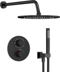 Gabrylly Thermostatic Shower Faucet Set, All Metal Shower System with Anti Scald Shower Valve, High Pressure 10' Rain Shower head with Handheld Spray Combo, Matte Black