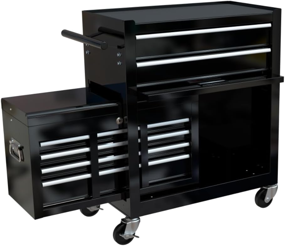 High Capacity Rolling Tool Chest with 8-Drawer Tool Box on Wheels Multifunctional Tool Cart Mechanic Tool Storage Cabinet for Garage, Warehouse, Workshop, Repair Shop (Black)