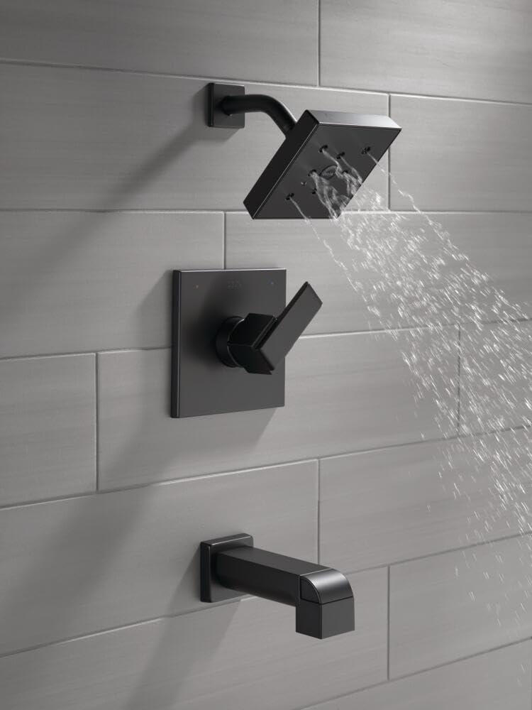 Delta Faucet Ara 14 Series Single-Function Tub and Shower Trim Kit with Single-Spray H2Okinetic Shower Head, Matte Black T14467-BL (Valve Not Included)
