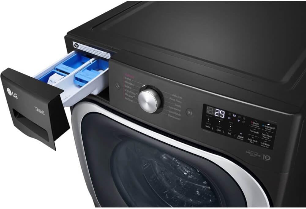 LG 5.2 cu. Ft Stackable Smart Front Load Washer in Black Steel with Steam & Turbowash Technology
