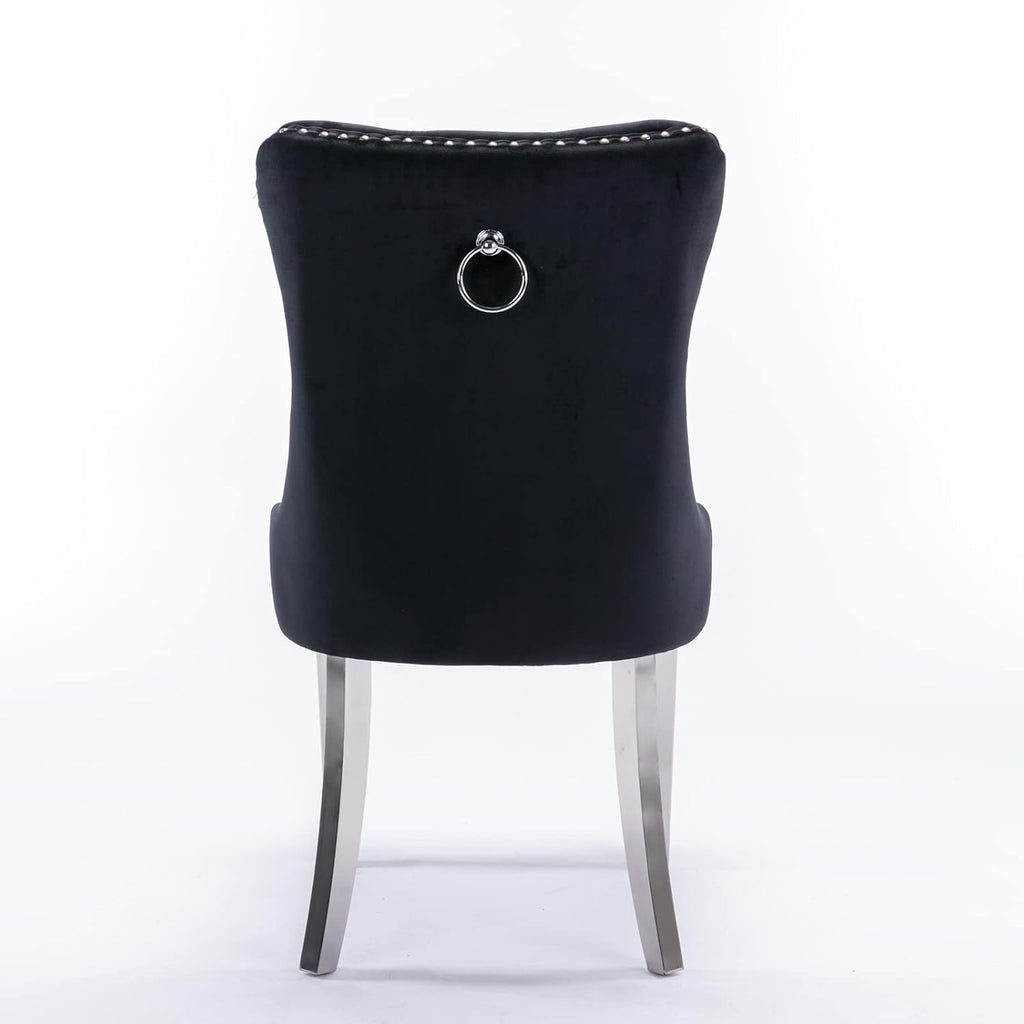Ball & Cast Contemporary Upholstered Dining Chairs Set of 2, Velvet Button Tufted Kitchen Side-Chairs with Hang Ring & Nailhead Trims & Chrome Solid Wood Legs, 2-Piece Traditional Chair, Chrome+Black