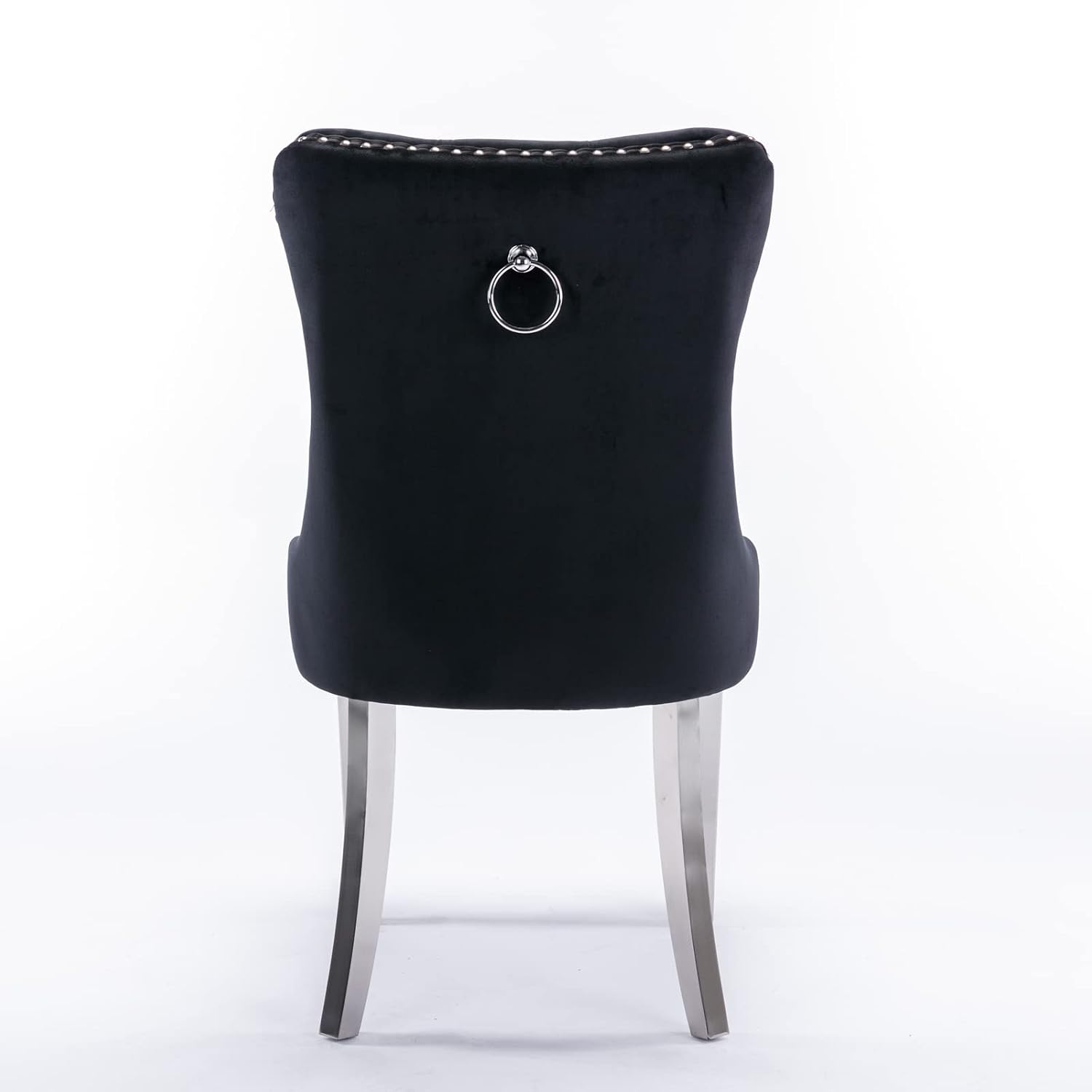 Ball & Cast Contemporary Upholstered Dining Chairs Set of 2, Velvet Button Tufted Kitchen Side-Chairs with Hang Ring & Nailhead Trims & Chrome Solid Wood Legs, 2-Piece Traditional Chair, Chrome+Black