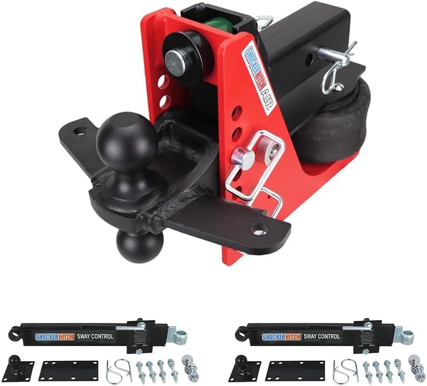 Shocker Air Hitch Sway Control Towing Kit - Fits 2-1/2' Hitch - Black Combo 2' & 2-5/16' Balls - 2 Sway Bar Kits - 14,000 lbs