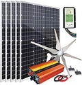 1000W Solar Panel Kit with 400W Wind Turbine Generator + 5pcs 120W Mono Solar Panel + 3000W 12V to 120V Power Inverter + Hybrid Charge Controller for 12V Battery Charge