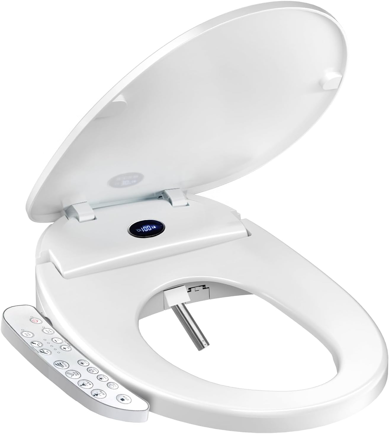 XCQQ Bidet Toilet Seat, Bidet Seat With Warm Water Wash, Heated Seat, Air Dryer, Soft Close Lid, Night Light, Self Cleaning Nozzle, LED Display, Requires Outlet - Round