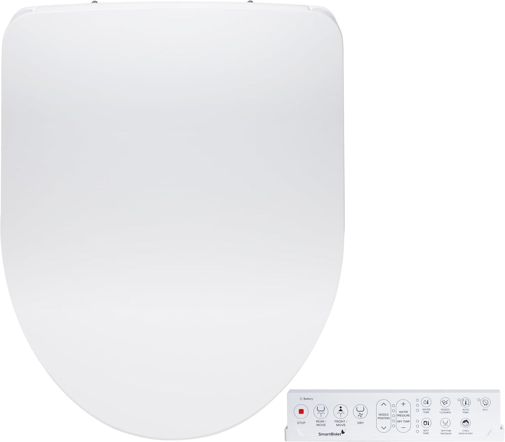 SmartBidet® SB-1200 Luxury Advanced Electric Smart Bidet Round White Toilet Seat with Remote control, Endless Warm Water with LED Night Light, Slim Profile