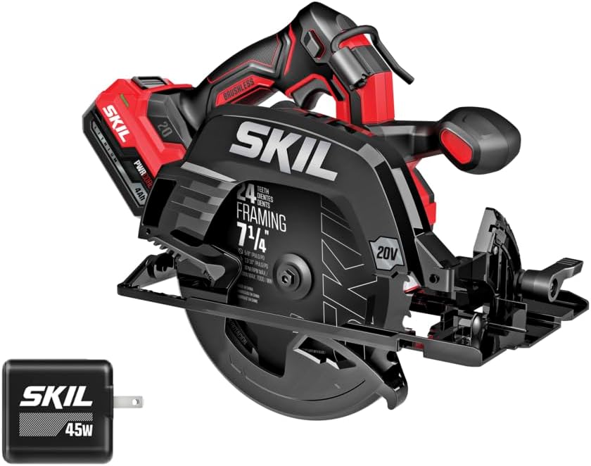 SKIL PWR CORE 20 Brushless 20V 7-1/4-Inch Circular Saw Kit, Includes 4.0Ah USB-C Battery and 45W PD Charger - CR5440B-1C