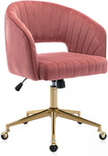 Eifizek Velvet Office Desk Chair, Modern Adjustable Home Desk Chair with Wheels, Swivel Vanity Chair for Bedroom, Office, Vanity Study (Bean Paste Red)