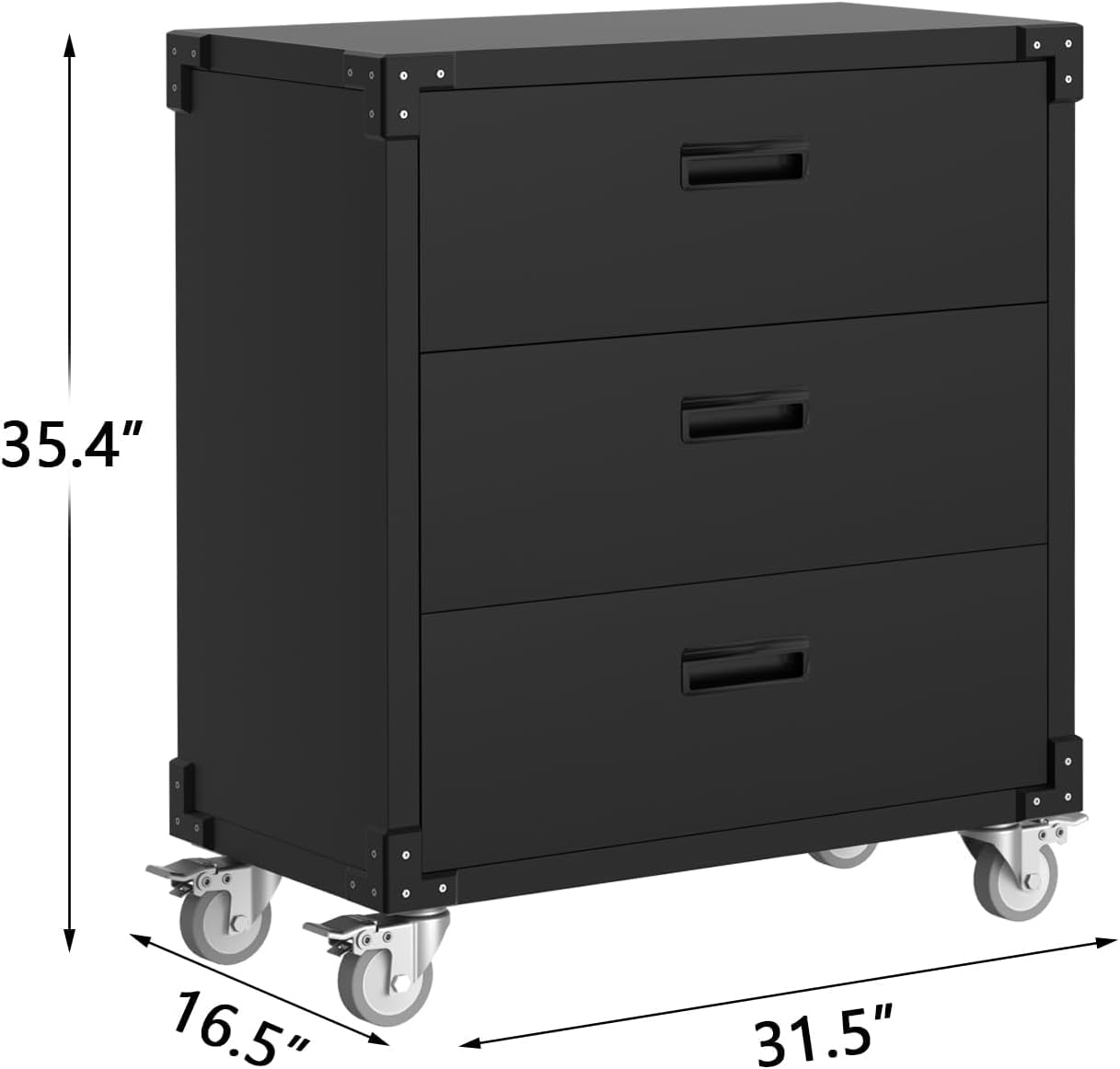 Metal Storage Cabinet with 3 Drawers on Wheels, Heavy Duty Mobile Rolling Tool Cart & Tool Chest, Lockable Utility Cabinet for Garage, Workshop, Home, Office, Warehouse, Black