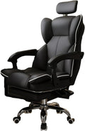 Executive Office Chair PU Leather Desk Chairs with Arms and Footrest, Ergonomic Computer Chair with Wide Seat for Comfort(Black)