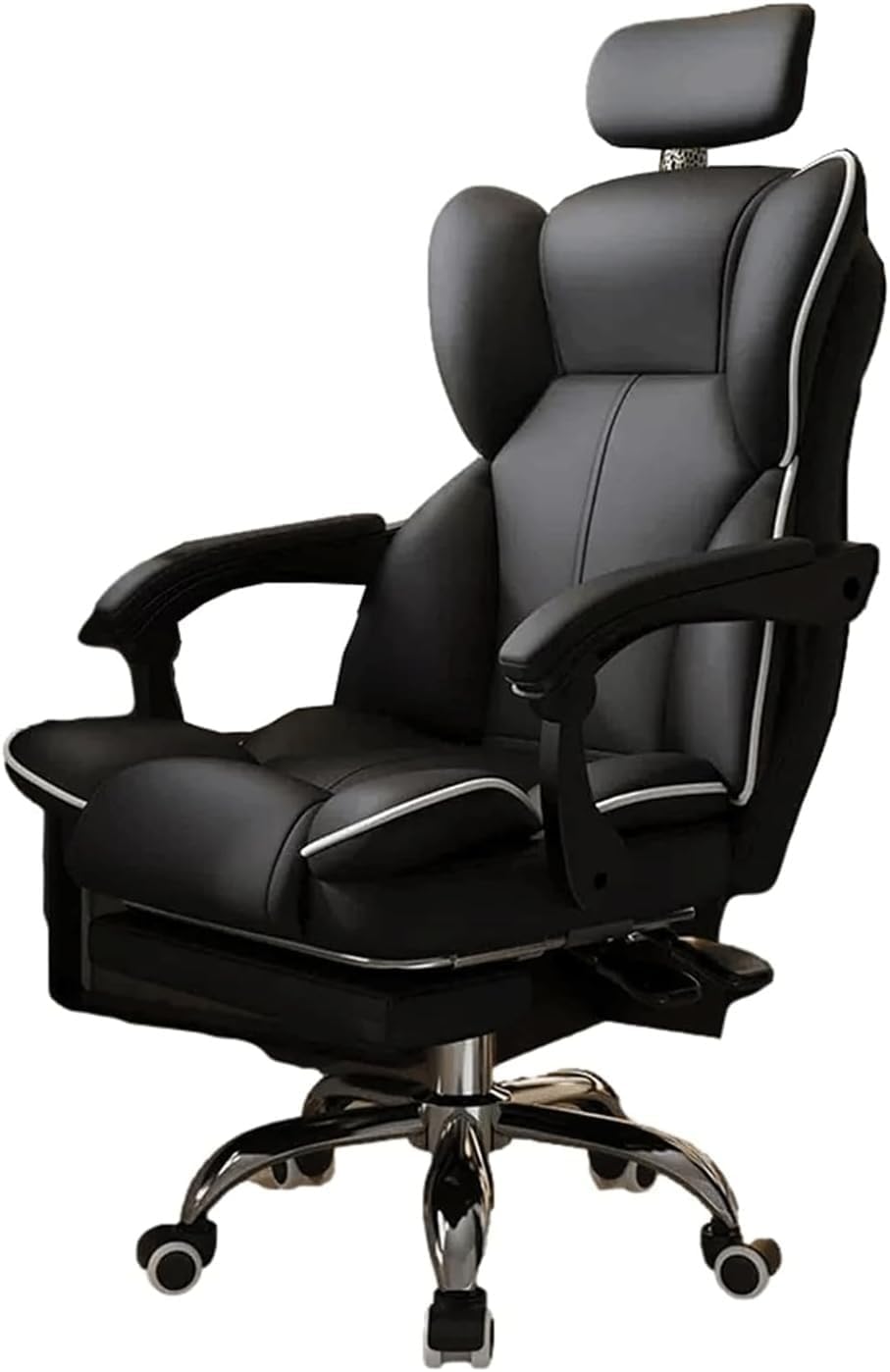 Executive Office Chair PU Leather Desk Chairs with Arms and Footrest, Ergonomic Computer Chair with Wide Seat for Comfort(Black)