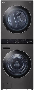 LG WashTower Stacked Smart Laundry Center 4.5 Cu.Ft. Front Load Washer & 7.4 Cu.Ft. Electric Dryer in Black Steel w/Steam WKEX200HBA