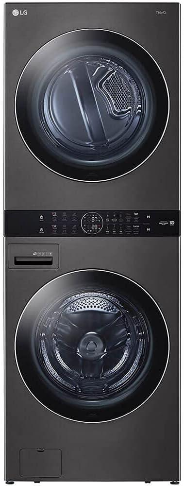 LG WashTower Stacked Smart Laundry Center 4.5 Cu.Ft. Front Load Washer & 7.4 Cu.Ft. Electric Dryer in Black Steel w/Steam WKEX200HBA