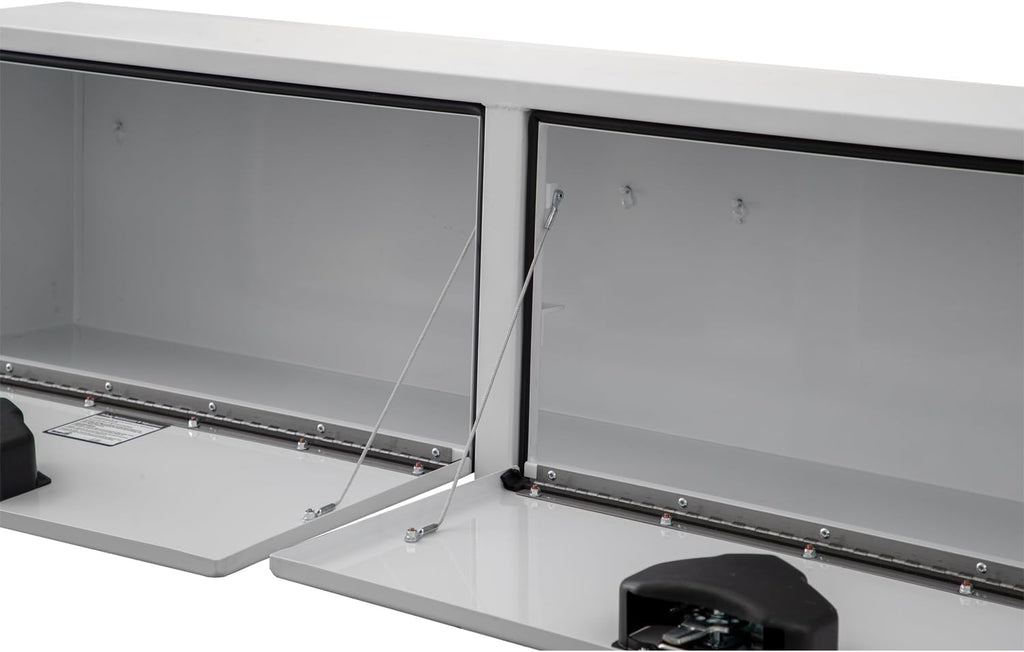 Buyers Products 1702840 White Steel Topsider Truck Box With T-Handle Latch, 16 x 13 x 72 Inch, Truck Tool Box For Storage And Organization, Lockable Tool Chest For Work Trucks