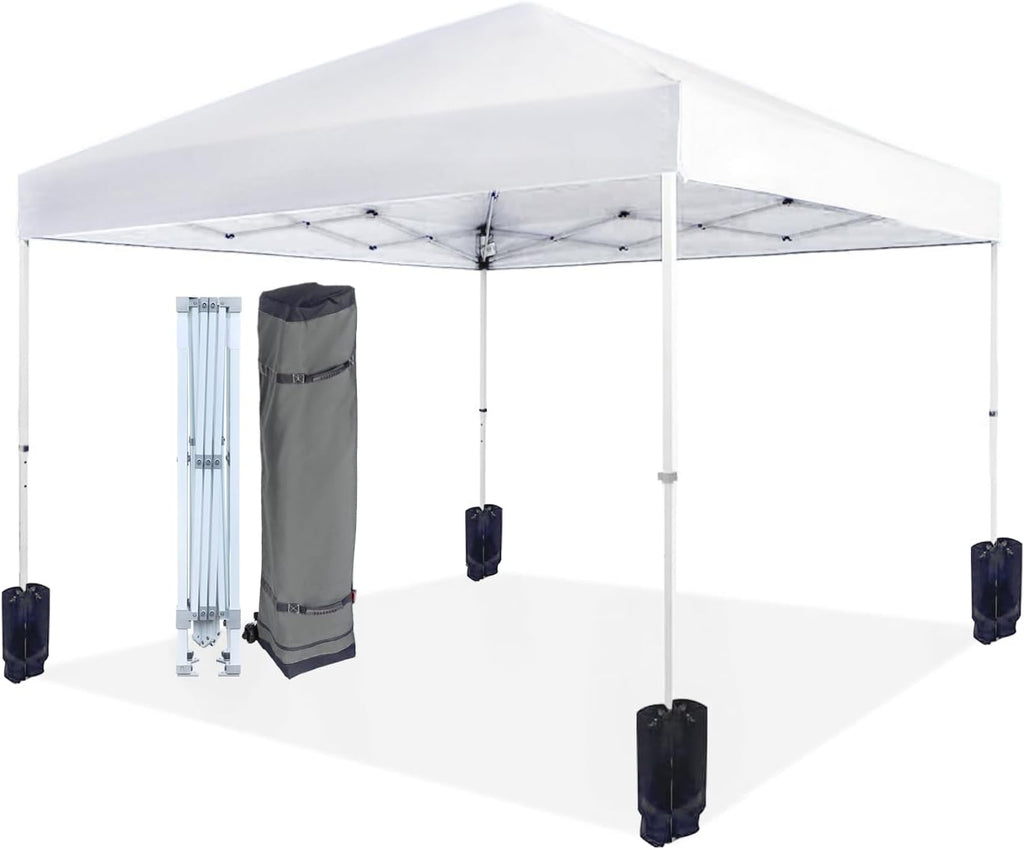 Amazon Basics Outdoor Pop Up 10 x 10 Canopy Tent for Events, Portable with Instant Easy Setup, One-Push, Includes Wheeled Carry Bag, 8 Stakes, 4 Ropes, 4 Weighted Bags, White