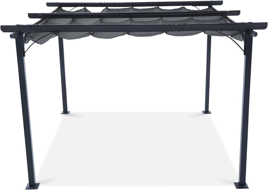 Patio Pergola with Retractable Shade - ABCCANOPY 10x10 Outdoor Retractable Pergola with Sun Shade Aluminum Shelter for Garden, Deck, Lawn, Porch & Backyard (Dark Gray)