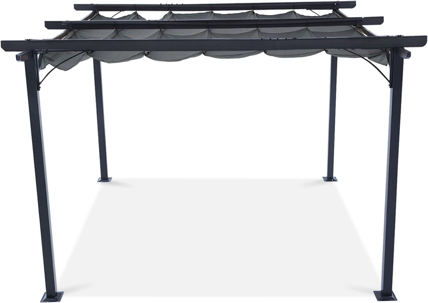 Patio Pergola with Retractable Shade - ABCCANOPY 10x10 Outdoor Retractable Pergola with Sun Shade Aluminum Shelter for Garden, Deck, Lawn, Porch & Backyard (Dark Gray)