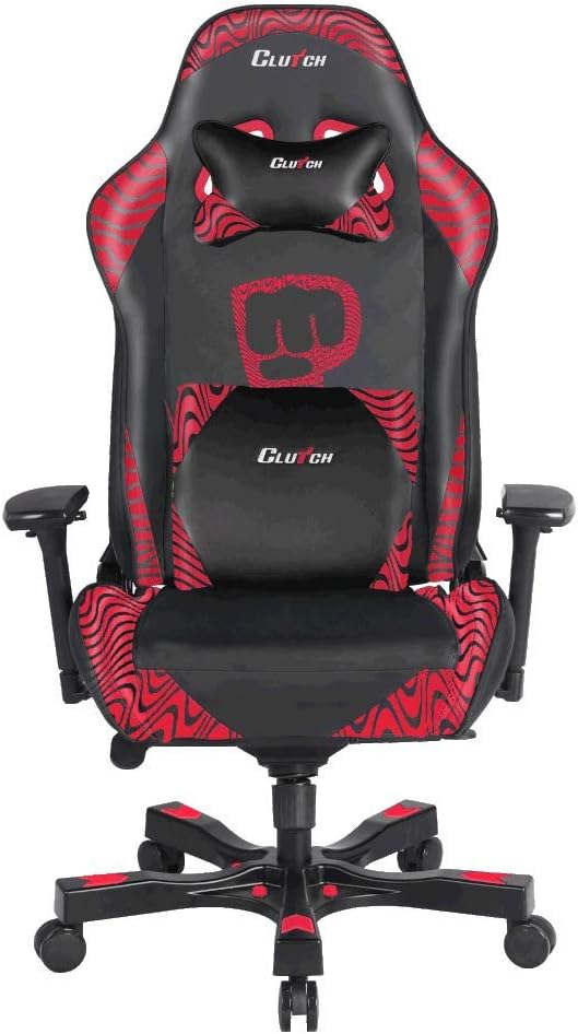 Clutch Chairz Throttle Series Pewdiepie Edition Gaming Chair - Premium Ergonomic Design, Lumbar and Head Support Pillows - Black/Red