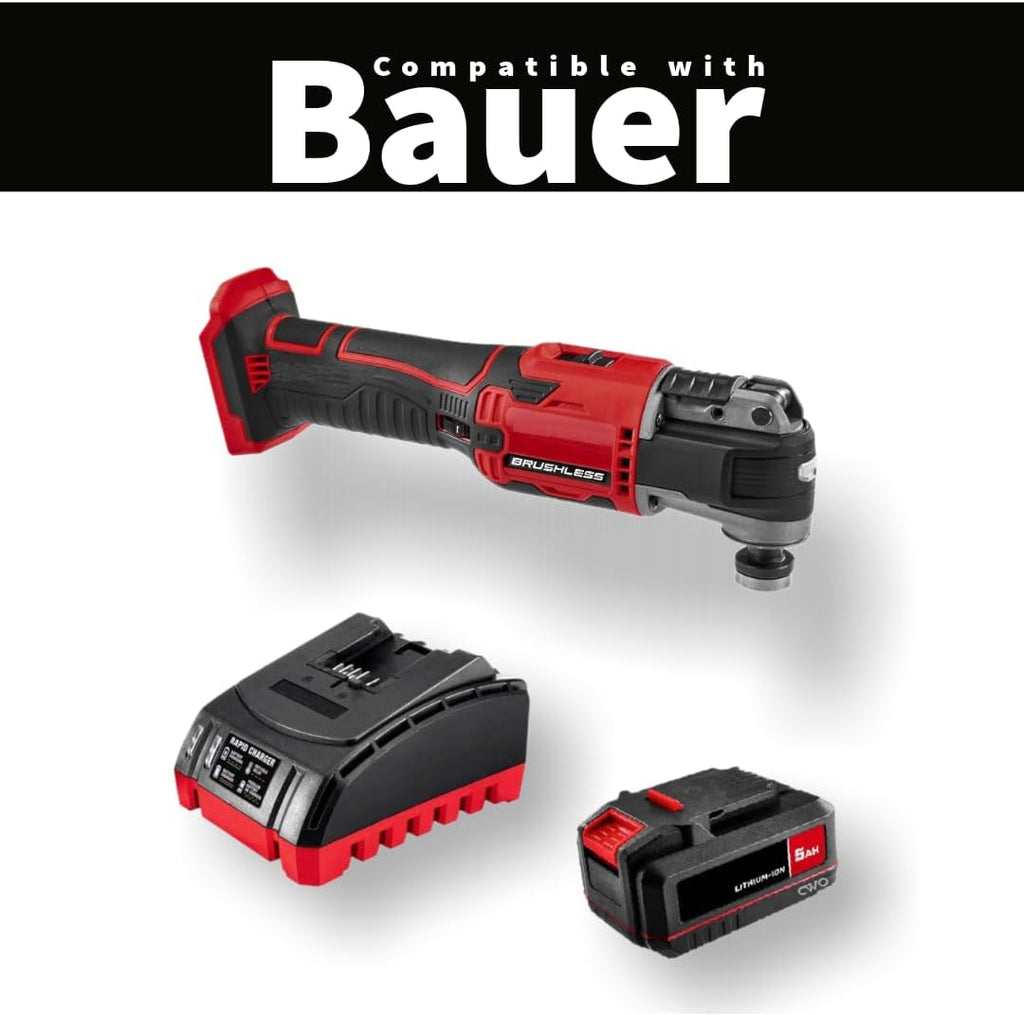 NEW! 20-Volt Lithium-Ion Cordless Combo Kit (Complete Power Tool Bundle) with 20V Brushless Variable-Speed Oscillating Multi-Tool, 5Ah Lithium Ion Battery & Rapid Charger - Fits All BAUER 20V Tools