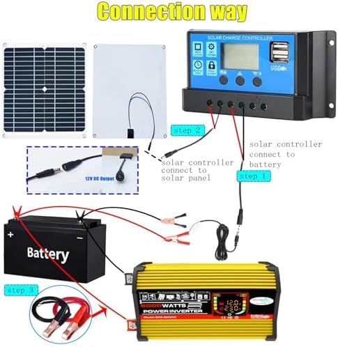 3000W/4000W 12V to 110V/220V Complete Solar Inverter Kit with 50A Controller & 50W Solar Panel - Ideal Home Solar System Generator (800W, 12V-220V)