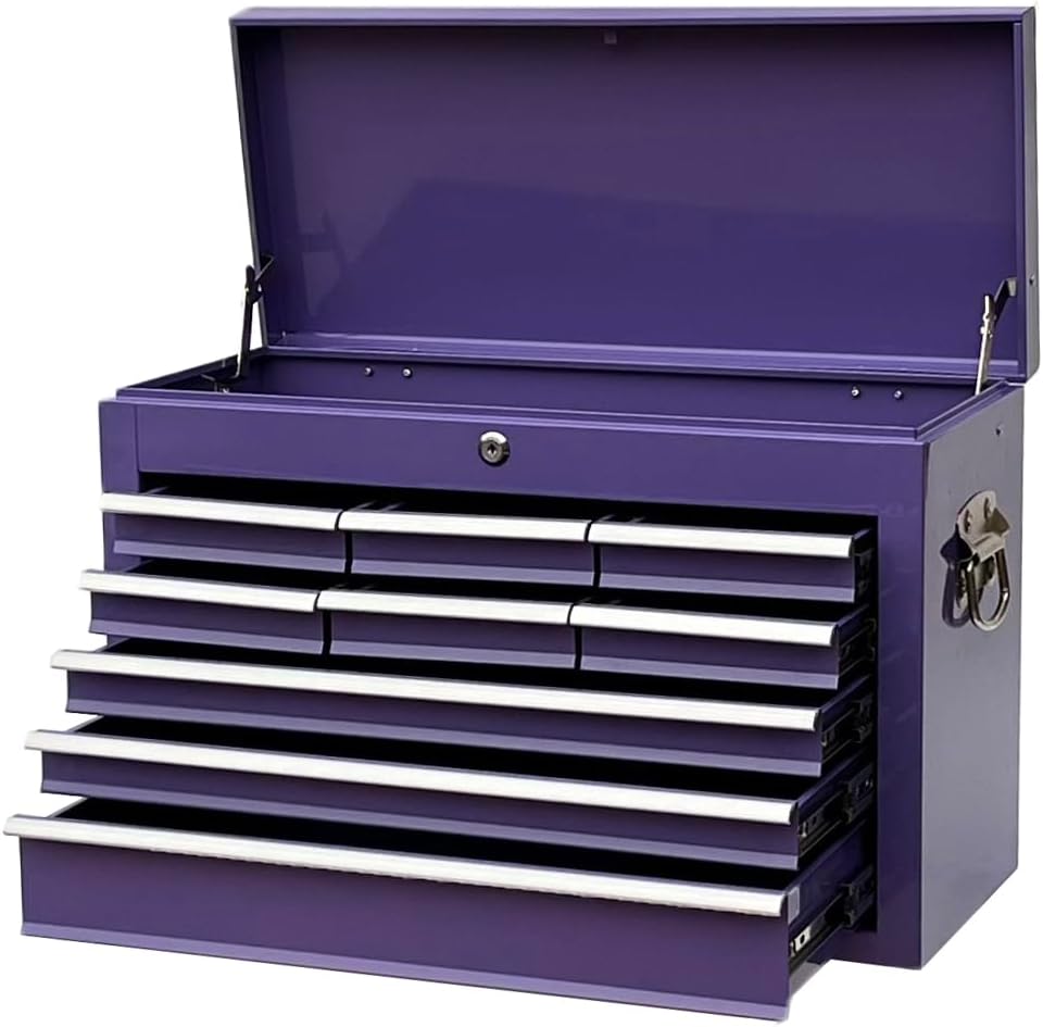Workington Portable Metal Tool Chest with 9 Drawers, 24' 9-Drawer Tool Chest Cabinet with Ball Bearing Drawer Slides, Steel Tool Storage Box Organizer 4006 Purple