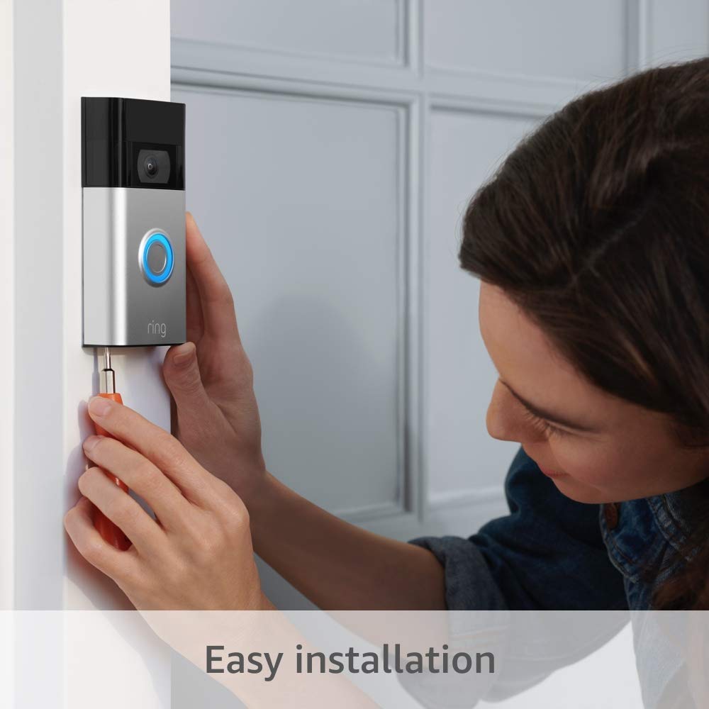 Ring Video Doorbell (Venetian Bronze) with Ring Stick Up Cam Battery and Ring Indoor Cam, White