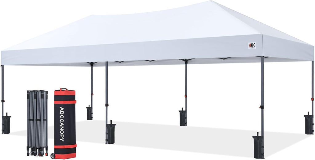 ABCCANOPY 10x20 Pop Up Canopy Tent, Easy Setup Instant Shelter with Wheeled Bag, Heavy Duty Outdoor Canopy for Beach, Market, Backyard, UV Protection, Outdoor Weather Protection (White, 10x20)