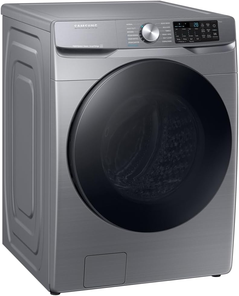 Samsung 4.5 Cu. Ft. High-Efficiency Stackable Smart Front Load Washer with Steam and Super Speed Wash, Platinum, WF45B6300AP/US