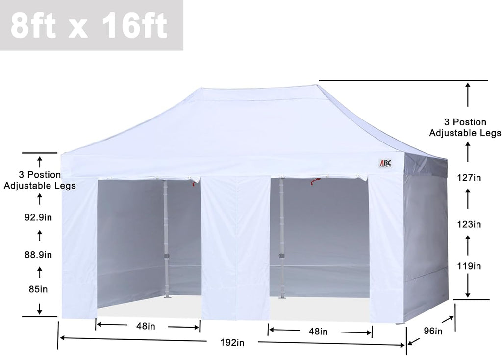 ABCCANOPY Easy Pop Up Canopy Tent with Sidewalls 8X16 Commercial -Series, White