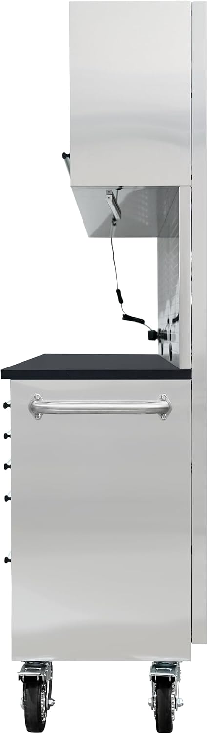 CHETTO C Tool Box Tool Chest with Wheels Mobile 15 Drawer Storage 3 Upper Cabinet Power Outlet SS-Pegboard with Wheels Lock Key Locking System Drawer Liners Light 72 inch