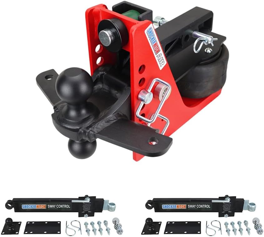 Shocker Air Hitch Sway Control Towing Kit - Fits 2' Hitch - Black Combo 2' & 2-5/16' Balls - 2 Sway Bar Kits - 14,000 lbs