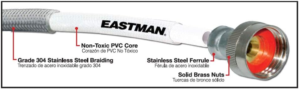 Eastman 5 ft Washing Machine Hose Connectors with Elbows, Pack of 2, 3/4 in FHT x 3/4 in FHT, Braided Stainless Steel, 41065 (Pack of 24)