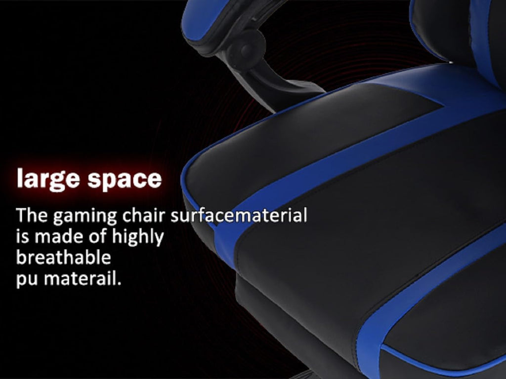 450lbs Big and Tall Gaming Chair with Footrest – Heavy Duty Wide Seat Video Game Chair for Adults, Reclining PU Leather High Back Computer Office Desk Chair with Lumbar Support (Model F, Black+Blue)