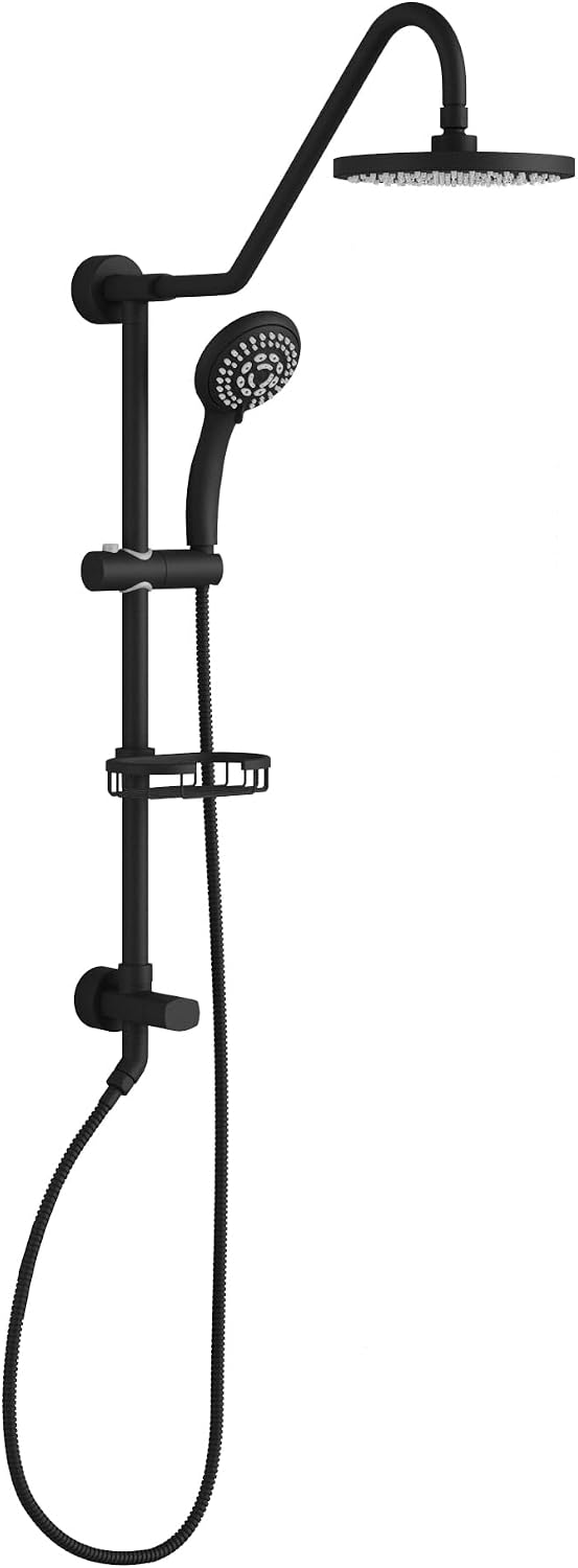 PULSE ShowerSpas Kauai III Matte Black Rain Shower Head with Handheld Spray - 1.8 GPM, 8' Showerhead, 5-Function HandShower, Adjustable Slide Bar - Shower Heads with Handheld Spray Combo