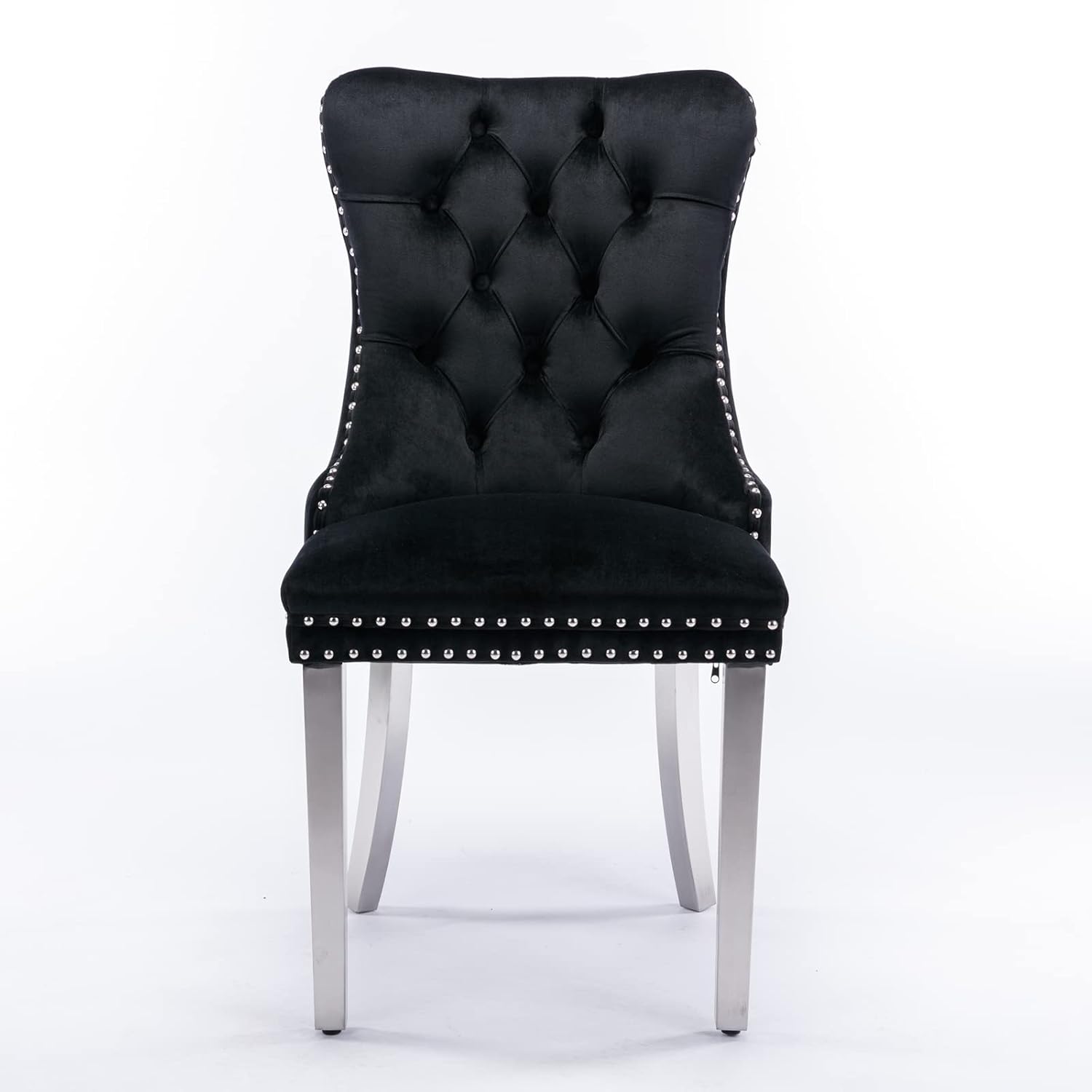 Ball & Cast Contemporary Upholstered Dining Chairs Set of 2, Velvet Button Tufted Kitchen Side-Chairs with Hang Ring & Nailhead Trims & Chrome Solid Wood Legs, 2-Piece Traditional Chair, Chrome+Black