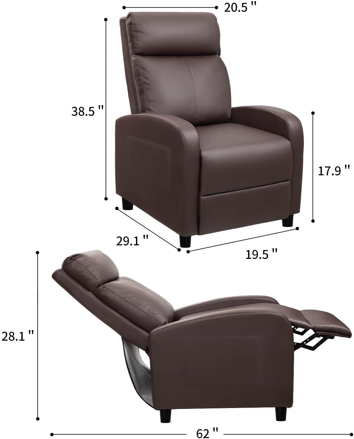 Devoko Massage Recliner Chair Home Theater Seating Pu Leather Modern Living Room Chair Furniture with Padded Cushion Reclining Sofa Chairs (Brown)