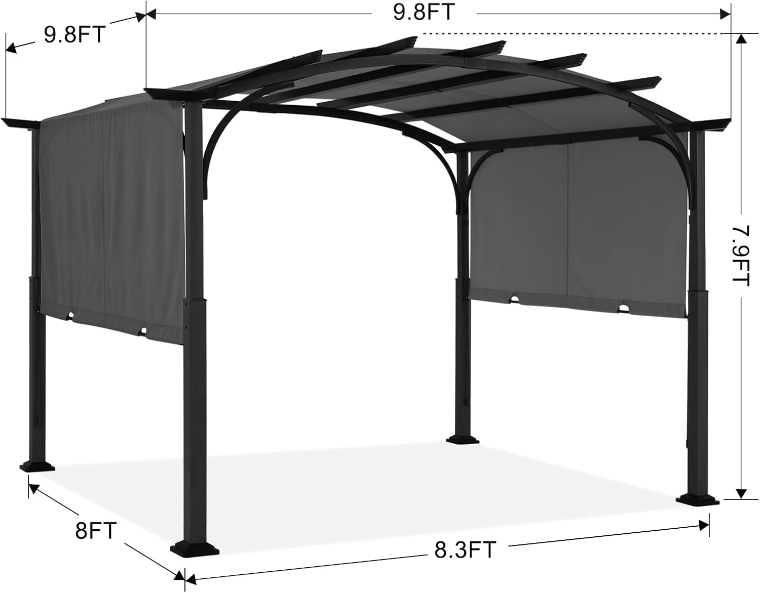 ABCCANOPY Outdoor Pergola 10'x10', Arched Patio Pergola with Retractable Sun Shade, Dark Gray