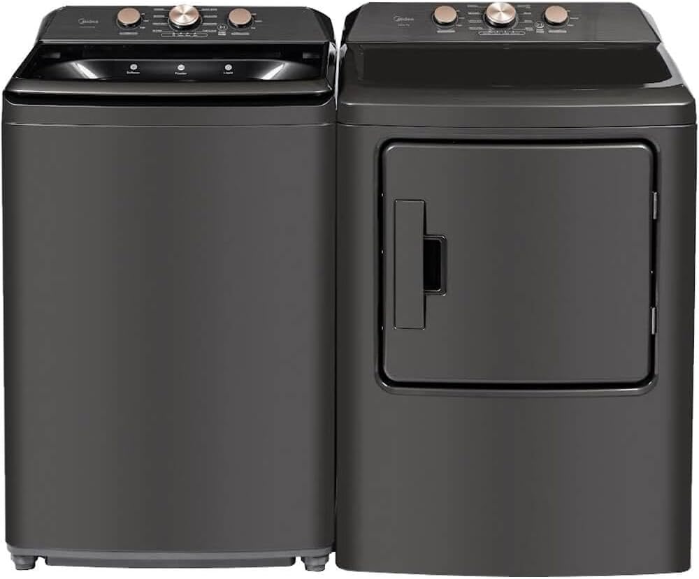 Midea MLTW41A1KIT1 Gray Top Load Washer and Dryer Pair MLTW41A1BGPR 4.1 Cu Ft High Efficiency Washer and 6.7 Cu Ft Ele