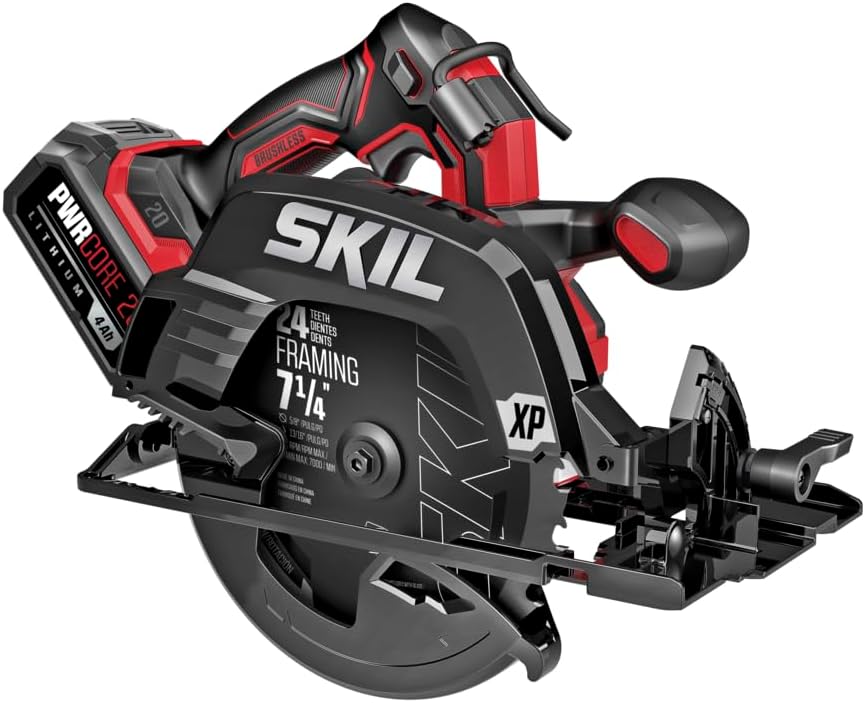 SKIL PWR CORE 20 Brushless 20V 7-1/4' 5300 RPM, Circular Saw Kit Including 4.0Ah Lithium Battery and Quick Charger-CR5440B-10