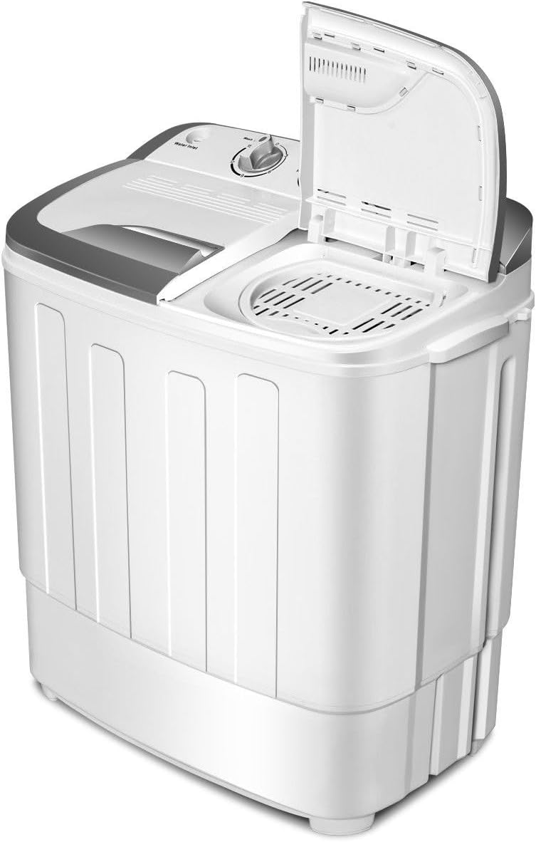 Waterjoy Portable Washing Machine, 13lbs Capacity Twin Tub Mini Washer and Dryer Combo for Apartments, Dorms, RVs, Grey and White