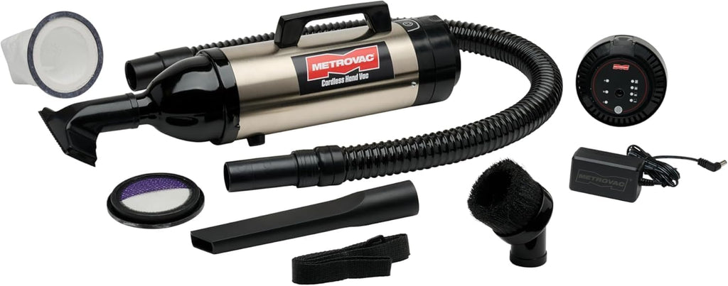 METROVAC CHV-S6 Deluxe Cordless Hand Vac – Portable, (2) Rechargeable 250W DC Motor Vacuum Cleaner for Home, Auto Shop, and Pet Hair – Premium Handheld Vacuum with HEPA Filtration - Stainless Steel