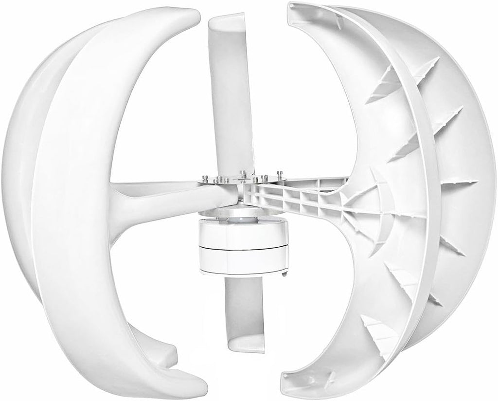 No Noise Vertical Wind Turbine Generator,3000W 12V 24V 48V Lantern 5-Blade Turbine Wind Generator with MPPT Controller for Home Street Lighting(White)