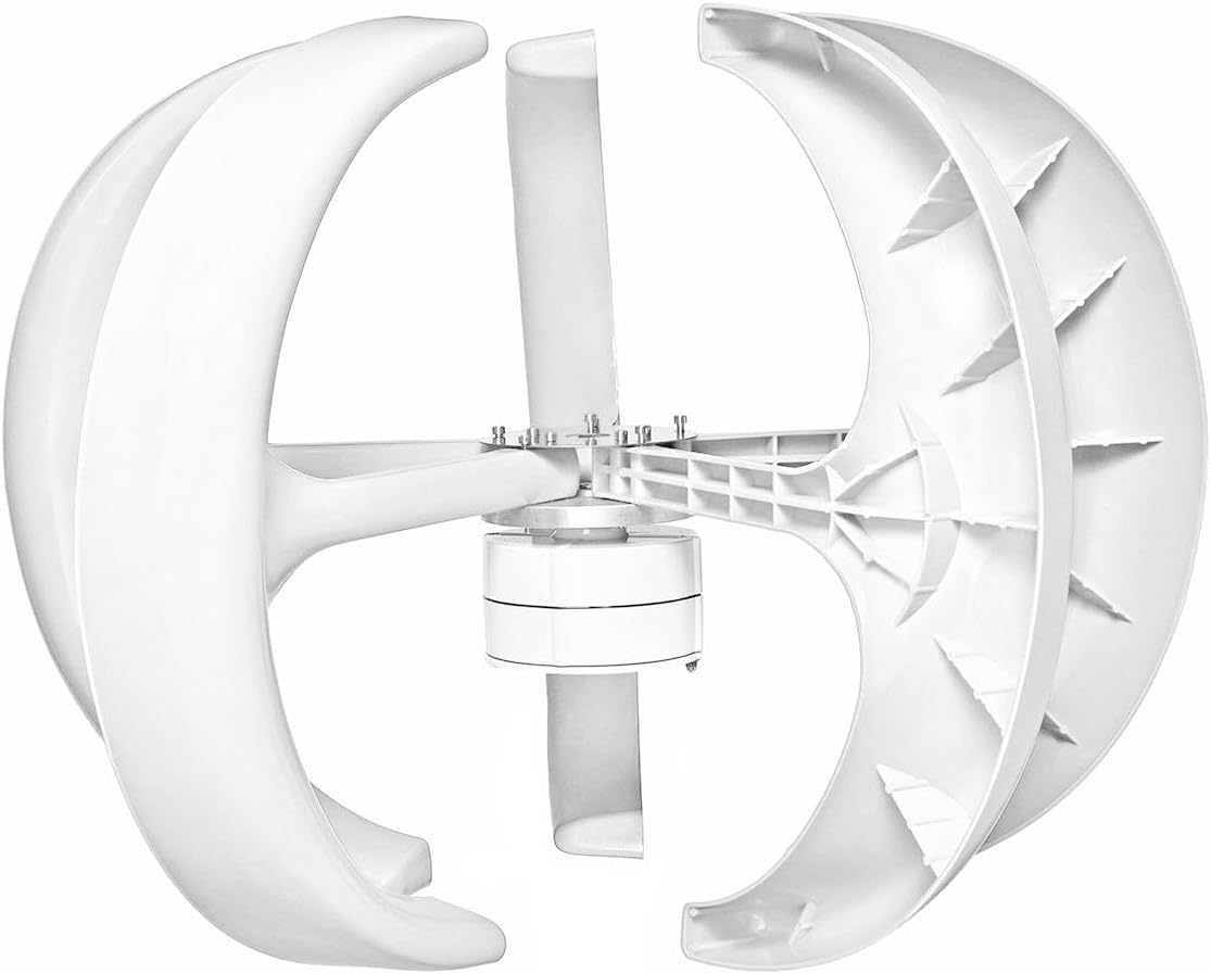 No Noise Vertical Wind Turbine Generator,3000W 12V 24V 48V Lantern 5-Blade Turbine Wind Generator with MPPT Controller for Home Street Lighting(White)