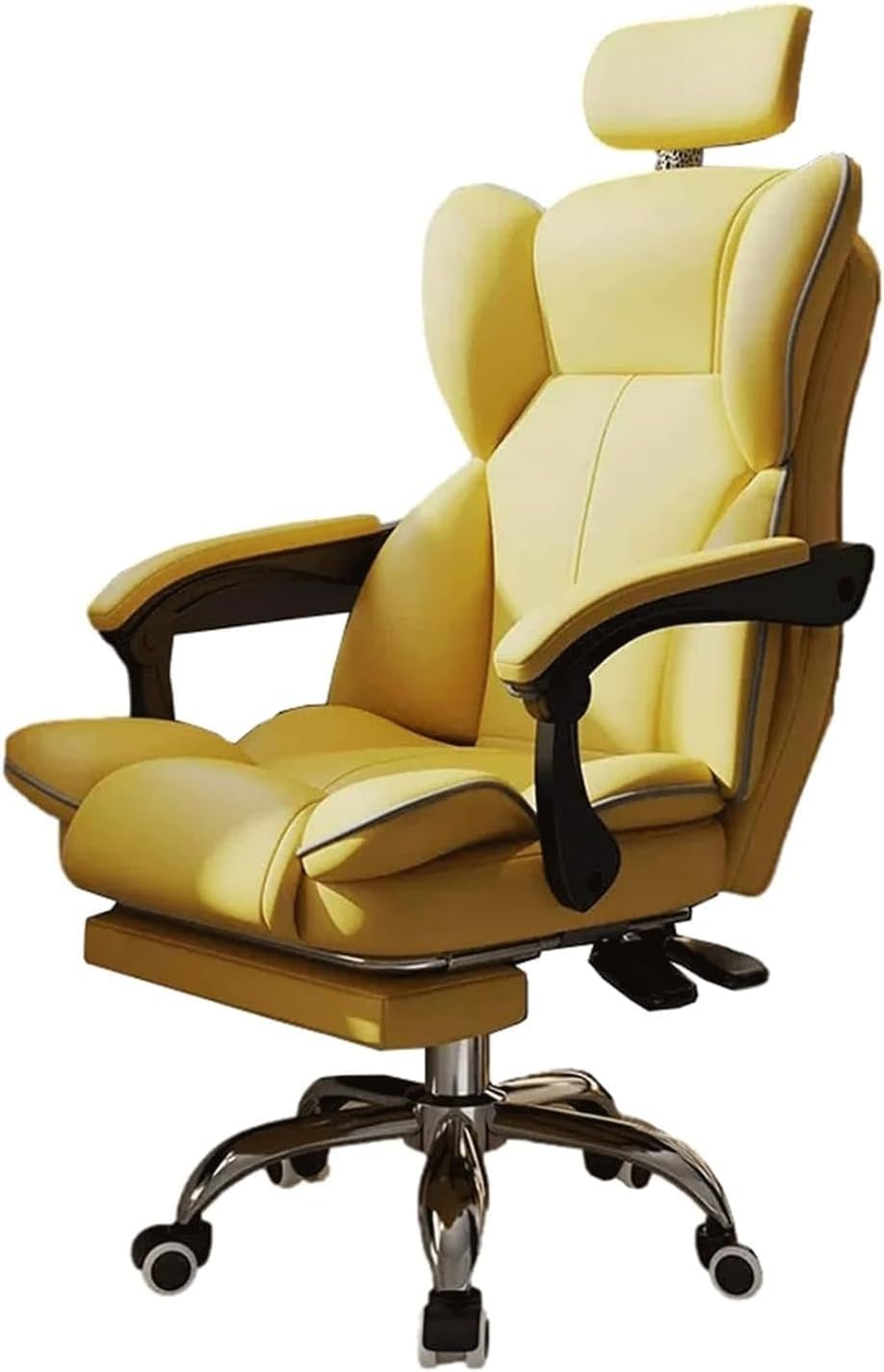 Executive Office Chair PU Leather Desk Chairs with Arms and Footrest, Ergonomic Computer Chair with Wide Seat for Comfort(Yellow)