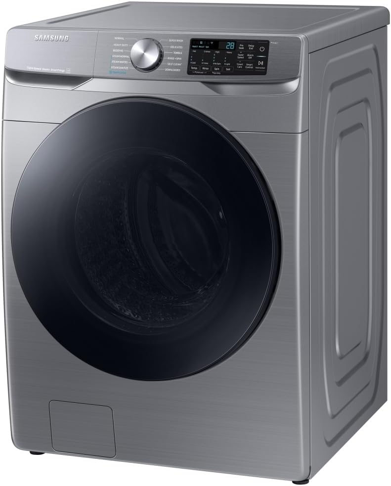 Samsung 4.5 Cu. Ft. High-Efficiency Stackable Smart Front Load Washer with Steam and Super Speed Wash, Platinum, WF45B6300AP/US