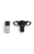 Ring Wired Doorbell Plus (Newest Model), Nickel Silver with Floodlight Cam Plus, Black